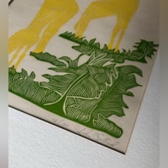 VNT Original Giraffe Signed John Sollid Numbered 42/100 Block Print, Framed - Picture 4 of 8